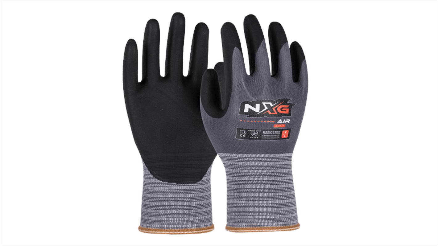 NXG Air Black Nitrile, Nylon, Spandex Abrasion Resistant, Cut Resistant, Tear Resistant Work Gloves, Size 8, Nitrile