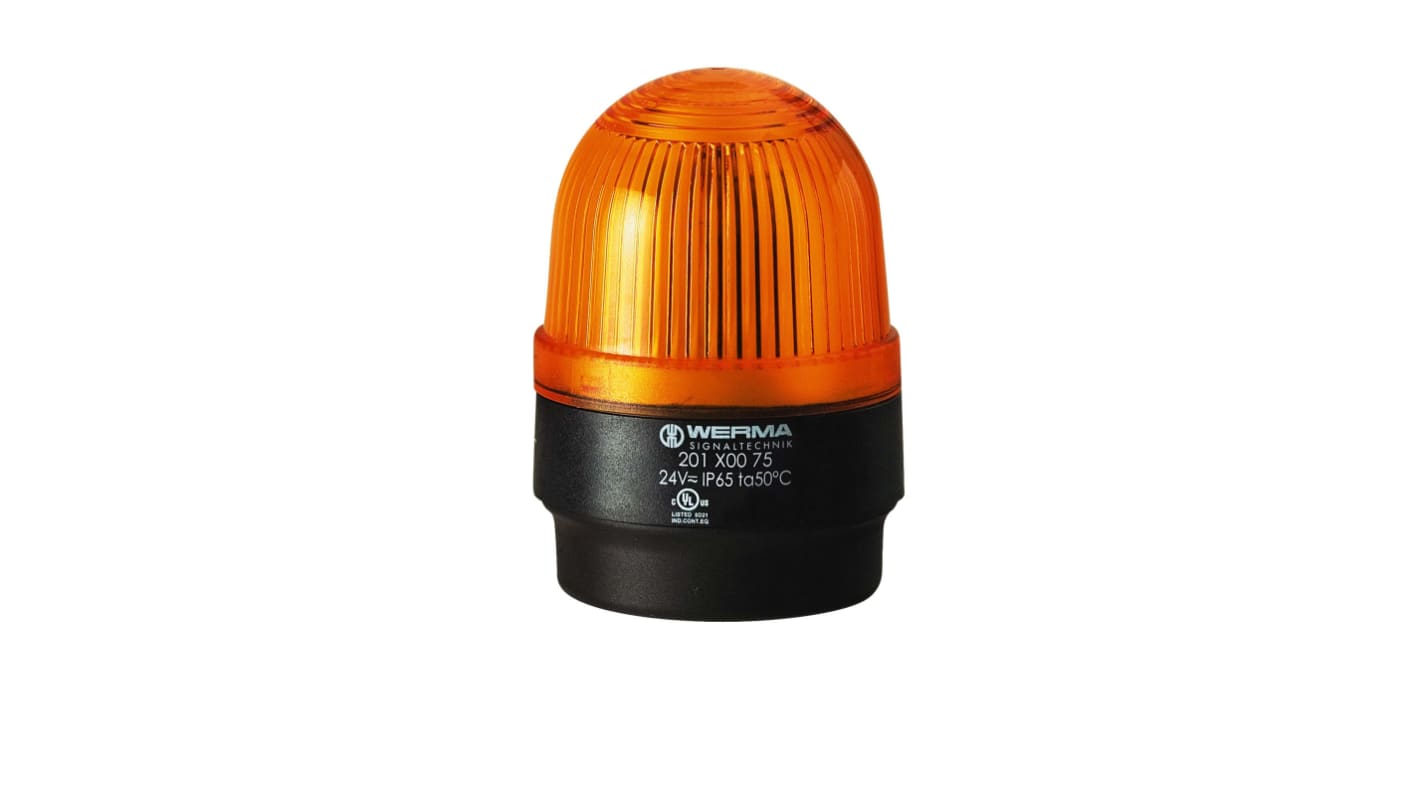 Werma 201 Series Yellow Continuous lighting Beacon, 115 V, Base Mount, LED Bulb
