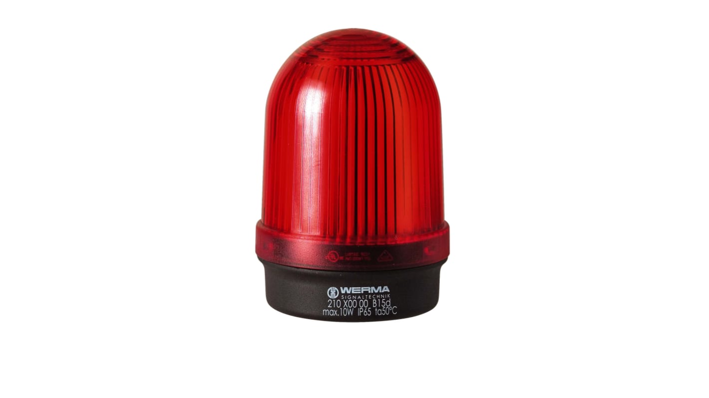 Werma 红色连续光BA 15d警示灯, 黑色外壳, 12 → 230 V, Φ57mm底座, 底座安装, IP65