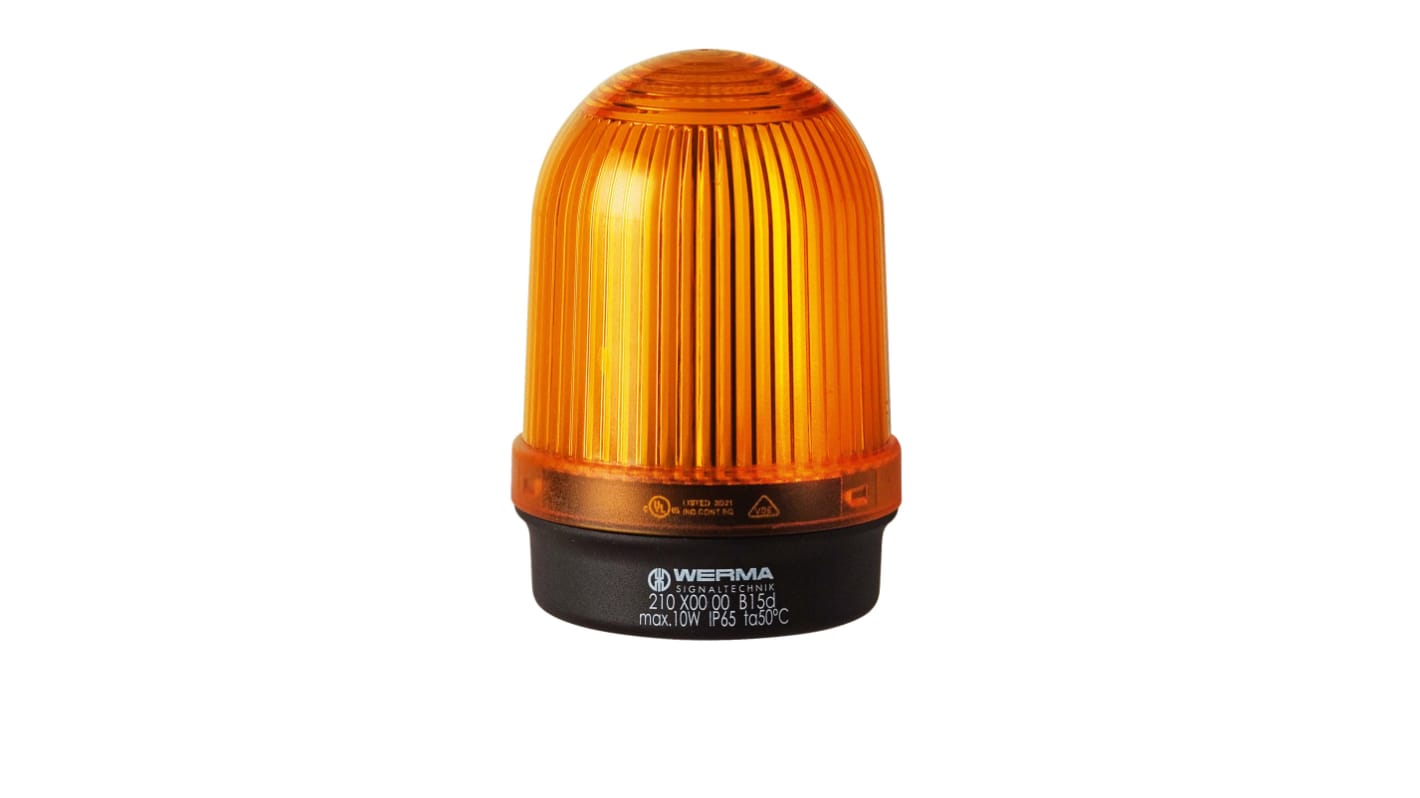 Werma 210 Series Yellow Continuous lighting Beacon, 12 → 230 V, Base Mount, Filament Bulb, IP65