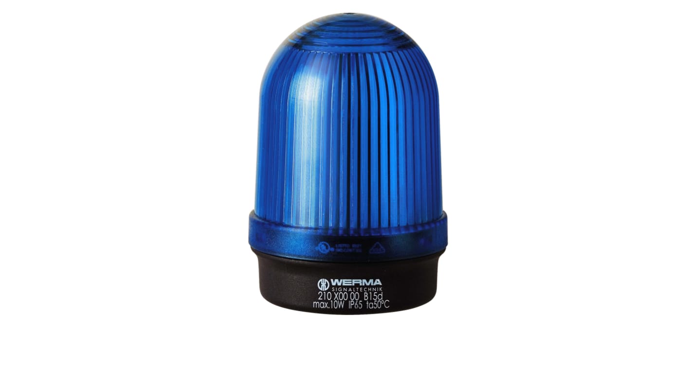 Werma 210 Series Blue Continuous lighting Beacon, 12 → 230 V, Base Mount, Filament Bulb, IP65