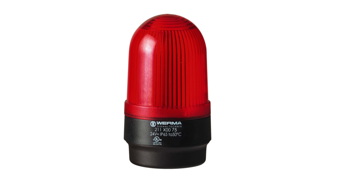Werma 211 Series Red Continuous lighting Beacon, 24 V, Base Mount, LED Bulb