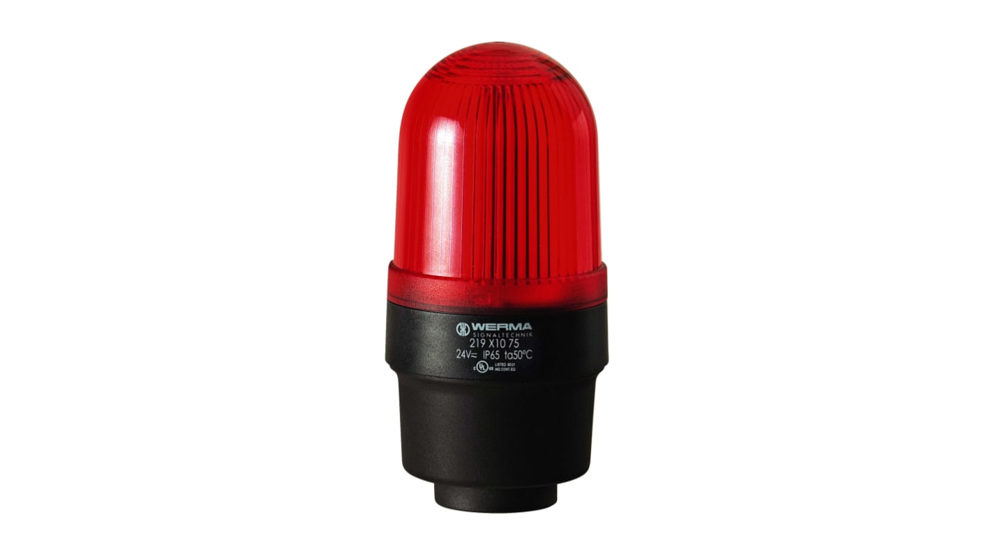 Werma 219 Series Red Continuous lighting Beacon, 115 V, Tube Mounting, LED Bulb