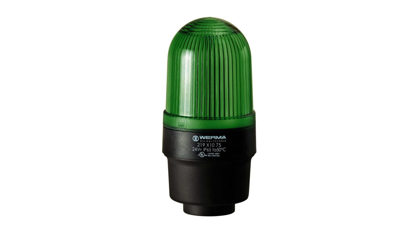 Werma 219 Series Green Continuous lighting Beacon, 24 V, Tube Mounting, LED Bulb