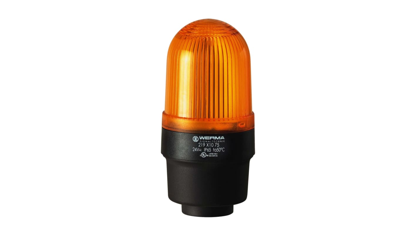 Werma 219 Series Yellow Continuous lighting Beacon, 230 V, Tube Mounting, LED Bulb