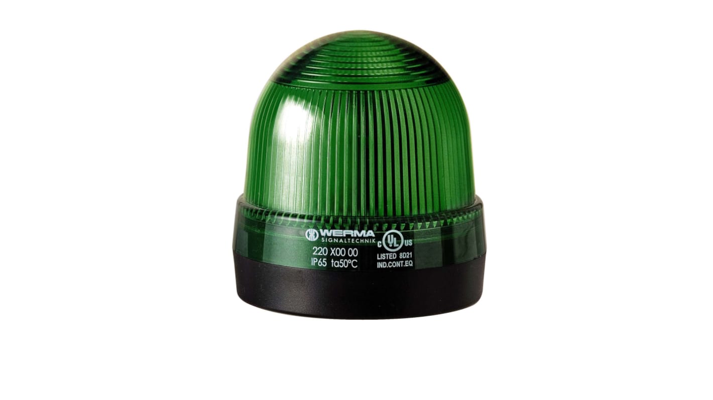 Werma 220 Series Green Continuous lighting Beacon, 12 → 230 V, Base Mount, Filament Bulb, IP65