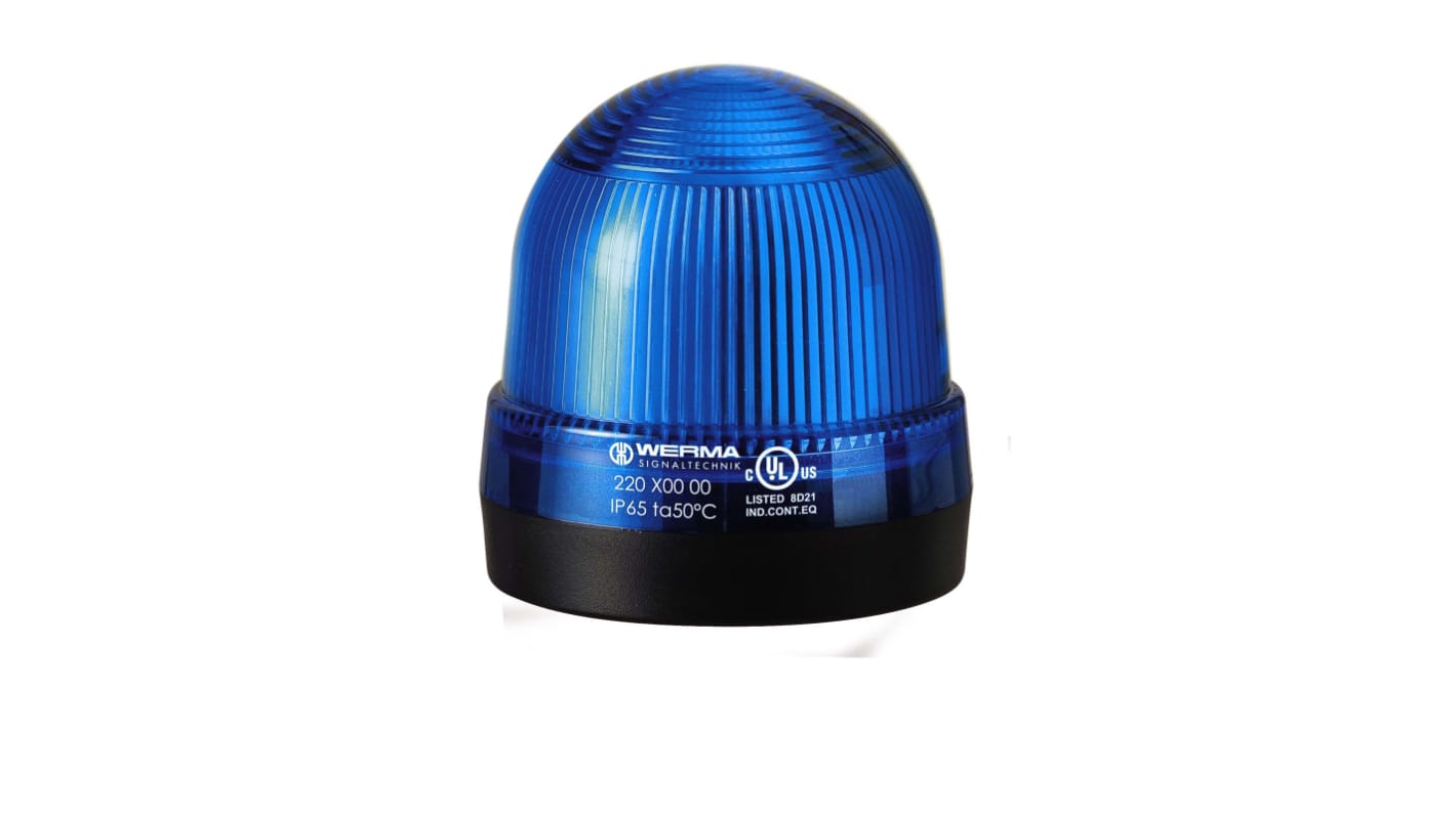 Werma 蓝色连续光灯丝警示灯, 12 → 230 V, 底座安装