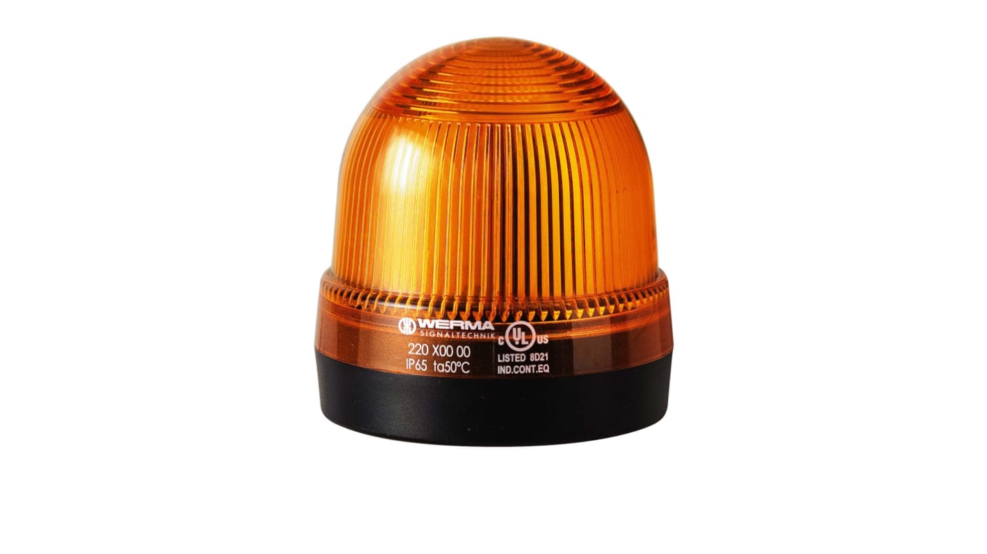 Werma 221 Series Yellow Continuous lighting Beacon, 115 V, Base Mount, LED Bulb