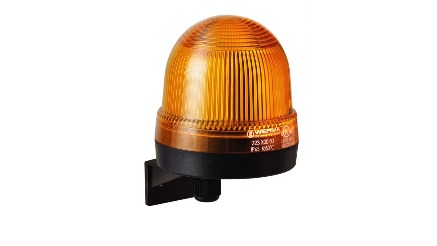 Werma 224 Series Yellow Continuous lighting Beacon, 24 V, Wall Mount, LED Bulb