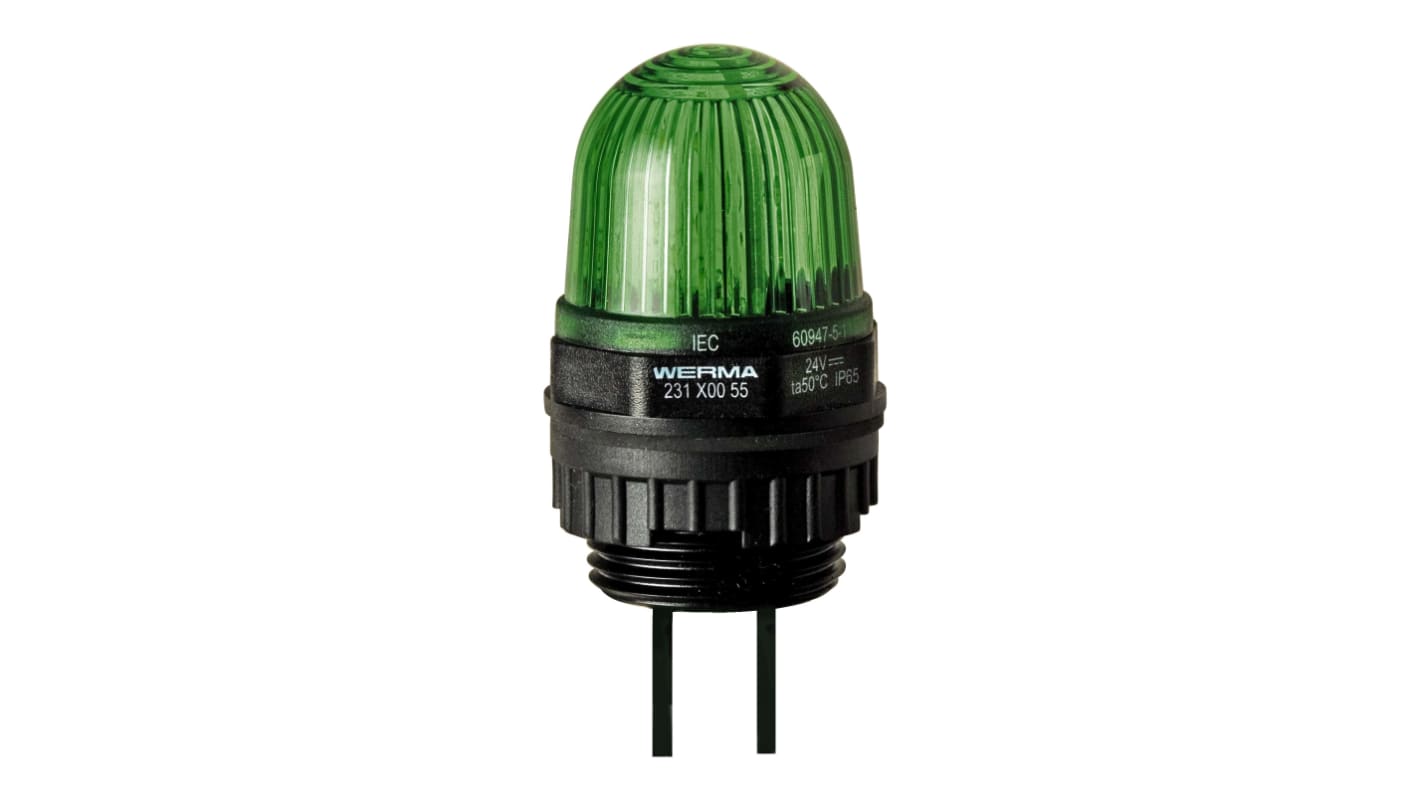 Werma 231 Series Green Continuous lighting Beacon, 115 V, Built-in Mounting, LED Bulb