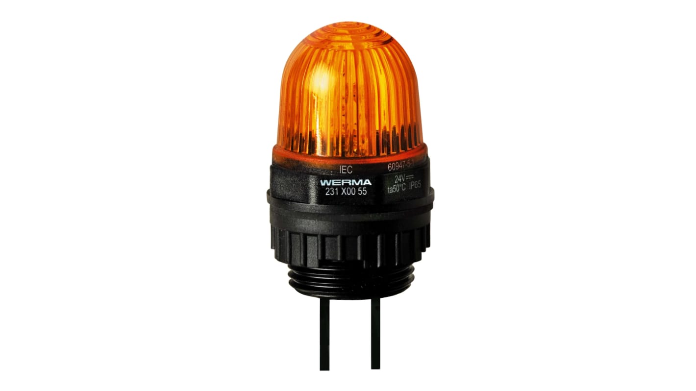 Werma 231 Series Yellow Continuous lighting Beacon, 115 V, Built-in Mounting, LED Bulb