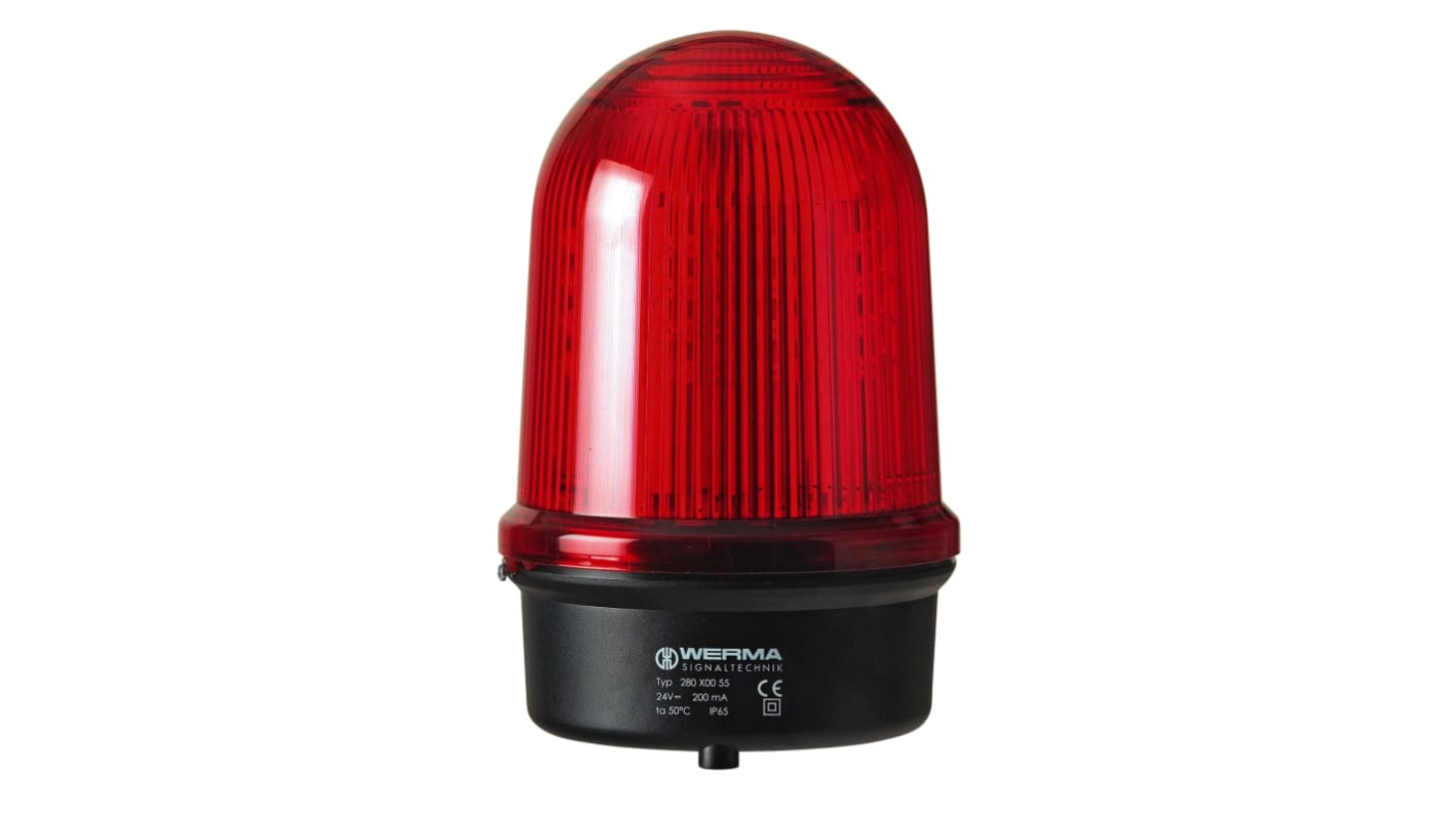 Werma 280 Series Red Flashing Beacon, 115 → 230 V, Base Mount, LED Bulb