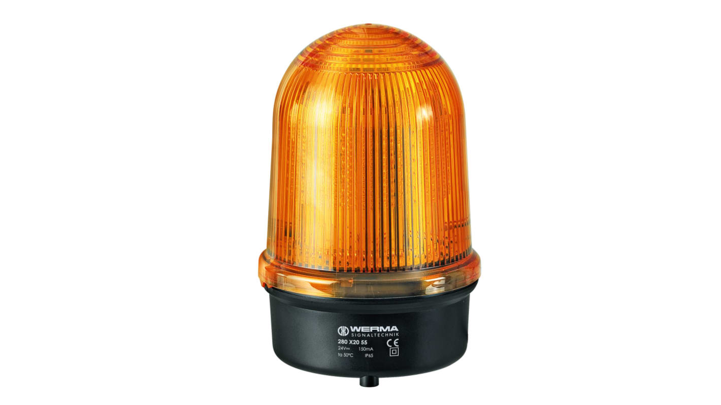 Werma 280 Series Yellow Flashing Beacon, 115 → 230 V, Base Mount, LED Bulb