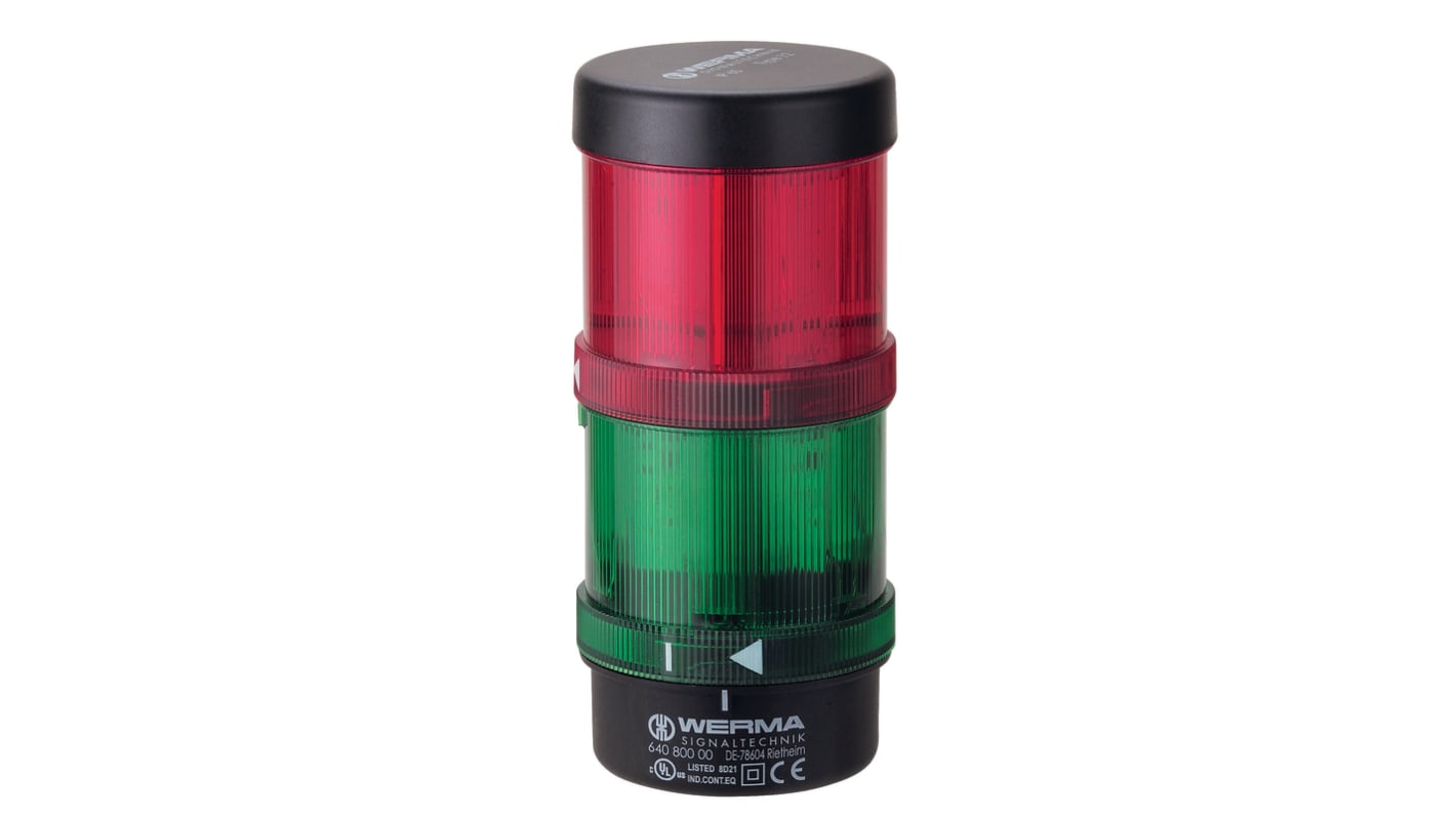 Werma KS71 Series Green, Red Signal Tower, 2 Lights, 115 V, Base Mount, Wall Mount