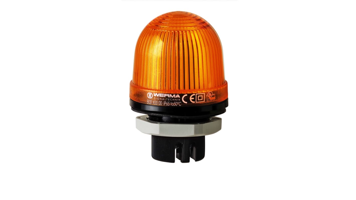 Werma 801 Series Yellow Continuous lighting Beacon, 115 V, Built-in Mounting, LED Bulb