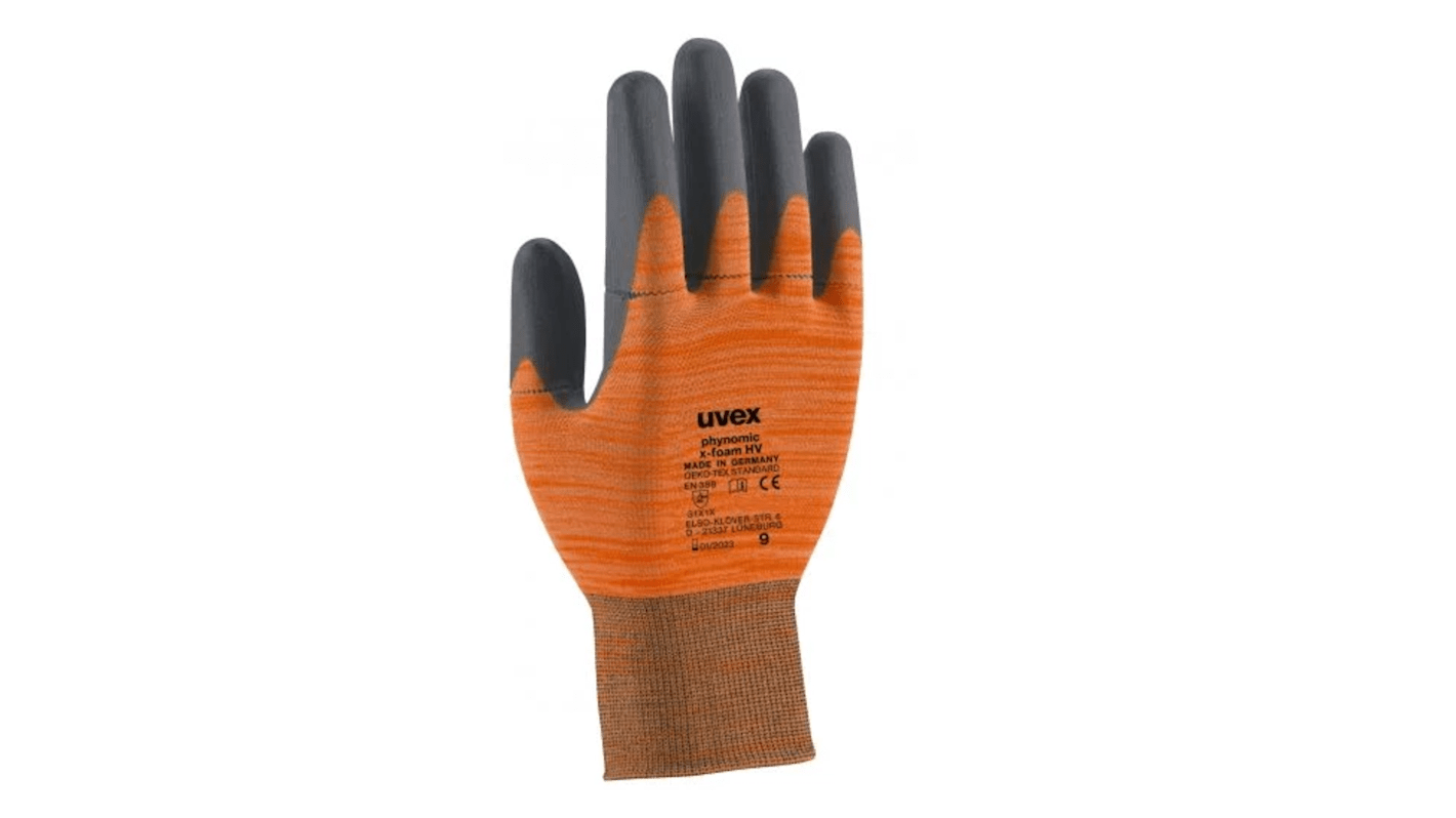 uvex Orange Elastane, Polyamide Damp Environment Work Gloves, Size 12, Aqua-Polymer Foam Coating