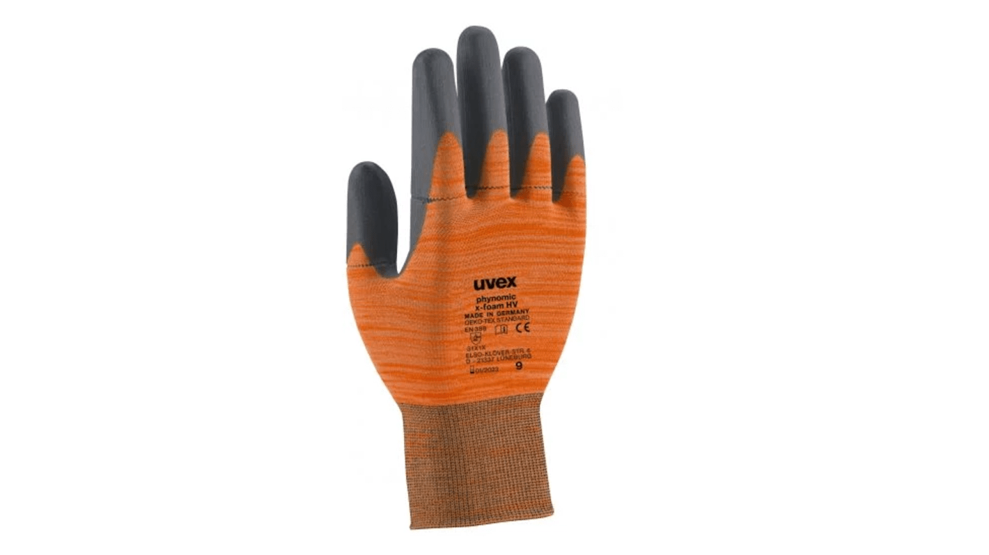 Uvex Orange Elastane, Polyamide Damp Environment Work Gloves, Size 12, Aqua-Polymer Foam Coating