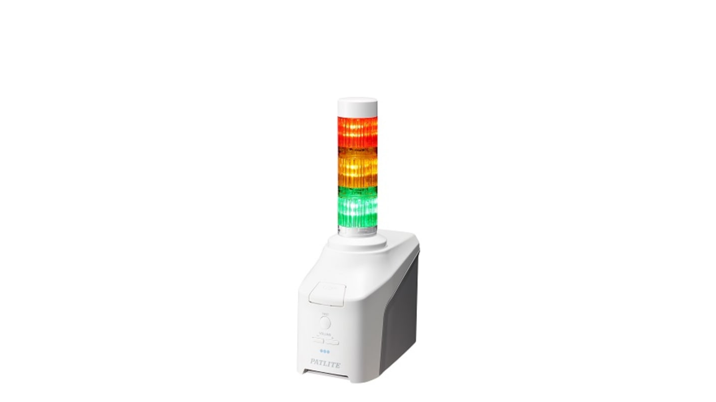 Columna de señalización Patlite NHV4, LED, con 3 elementos Multicolor, 88dB @ 1 m, 42,5 → 57 V