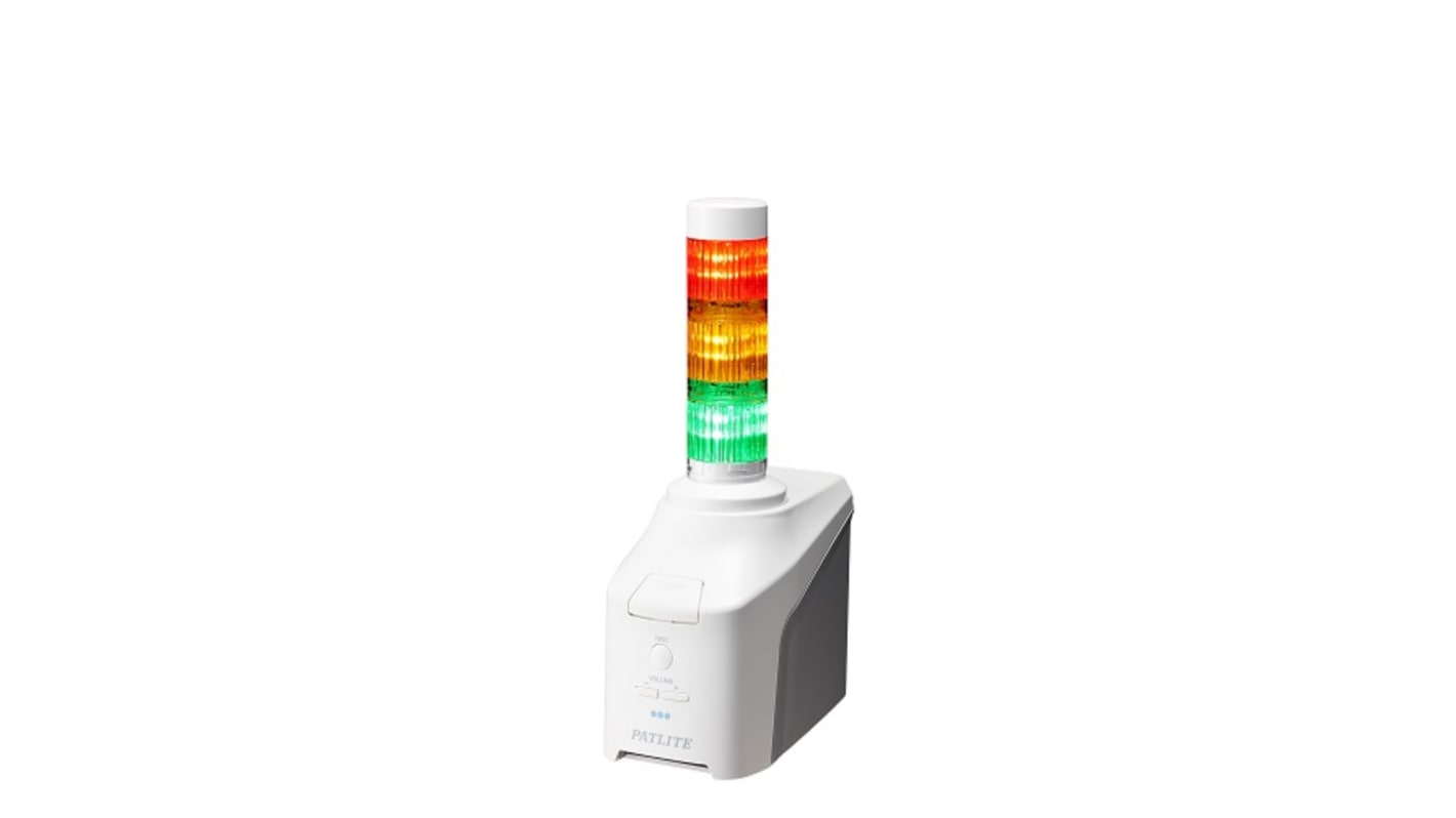 Patlite NHV4 LED Signalturm 3-stufig Linse Mehrfarbig LED Orange, Grün, Rot + Sprachansagesystem Verschiedene