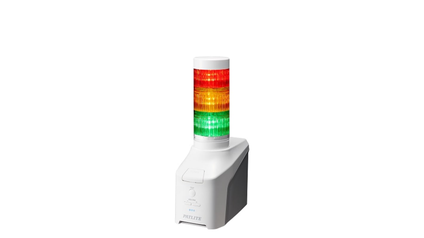 Patlite NHV6 LED Signalturm 3-stufig Linse Mehrfarbig LED Orange, Grün, Rot + Sprachansagesystem Verschiedene