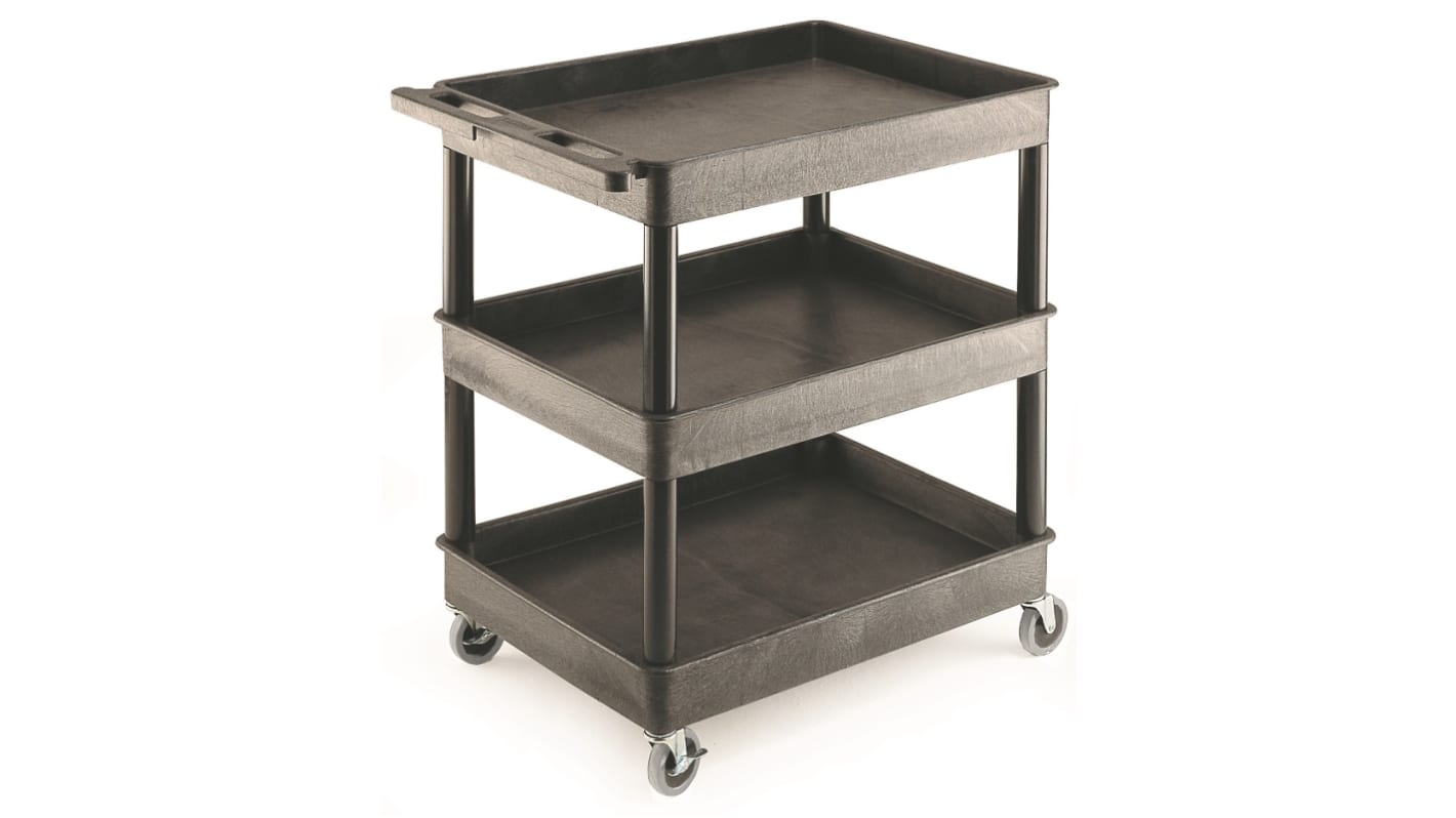 RS PRO 3 Shelf PE Trolley Trolley, 920 x 640 x 975mm, 175kg Load