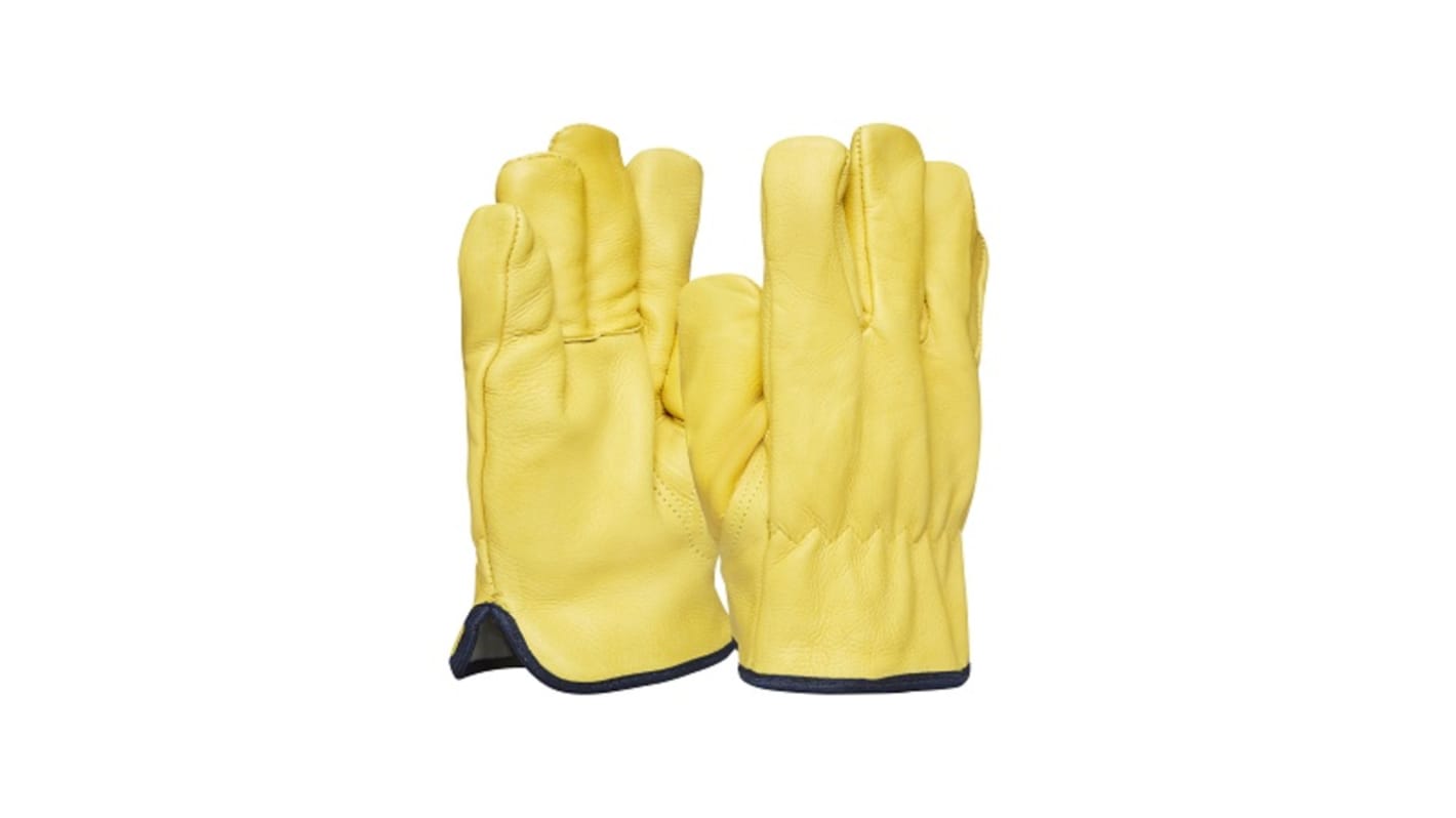 Polyco Healthline Yellow Leather Abrasion Resistant, Puncture Resistant, Tear Resistant Reusable Gloves, Size 10, Foam
