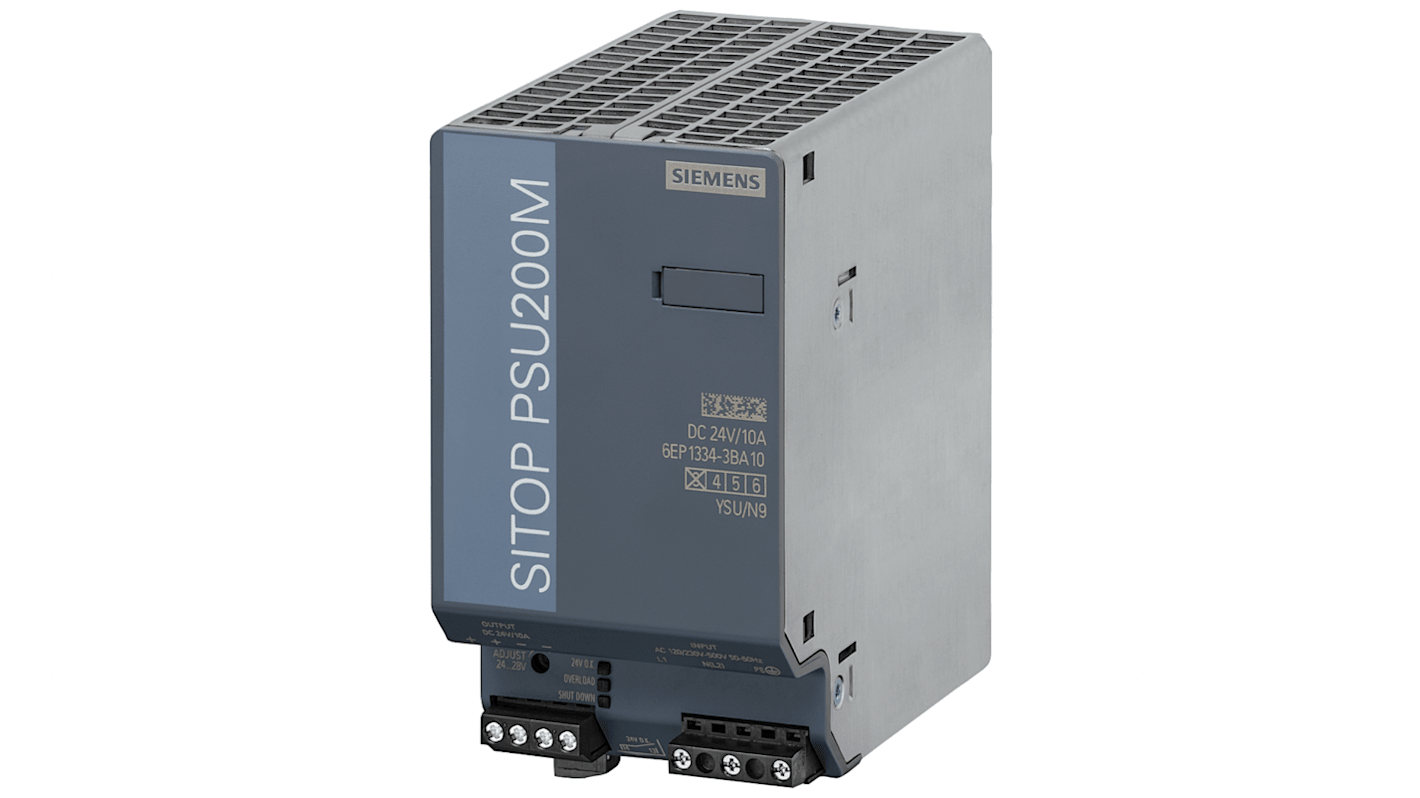 Siemens 6AG13 Switched Mode DIN Rail Power Supply, 500V ac ac Input, 24V dc dc Output, 10A Output, 240W