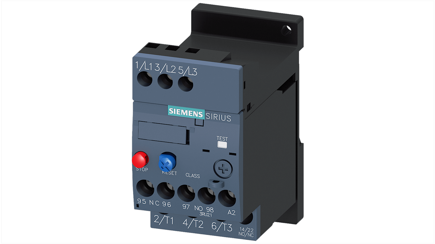 Siemens SIRIUS 3RU2 Thermal Overload Relay 1NC/1NO, 8 A F.L.C, 3 A Contact Rating, 5.5 kW, 3P, SIRIUS