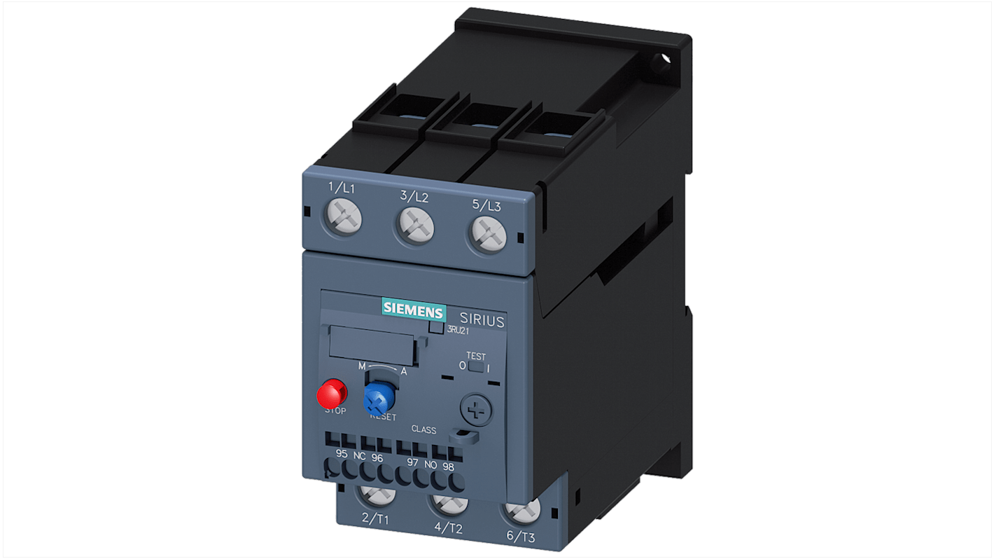Siemens SIRIUS 3RU2 Thermal Overload Relay 1NC/1NO, 8 A F.L.C, 3 A Contact Rating, 5.5 kW, 3P, SIRIUS