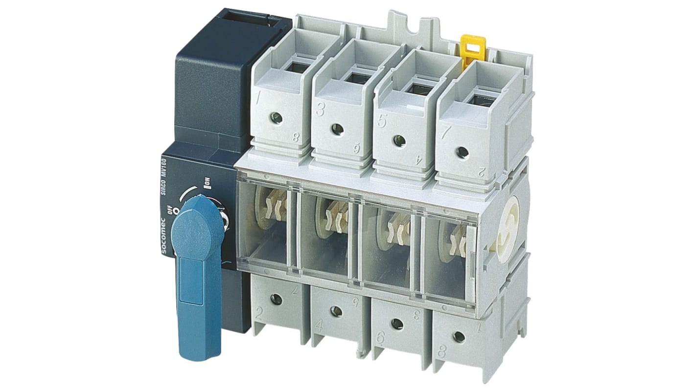 Socomec 4P Pole DIN Rail Switch Disconnector - 100A Maximum Current, 45kW Power Rating