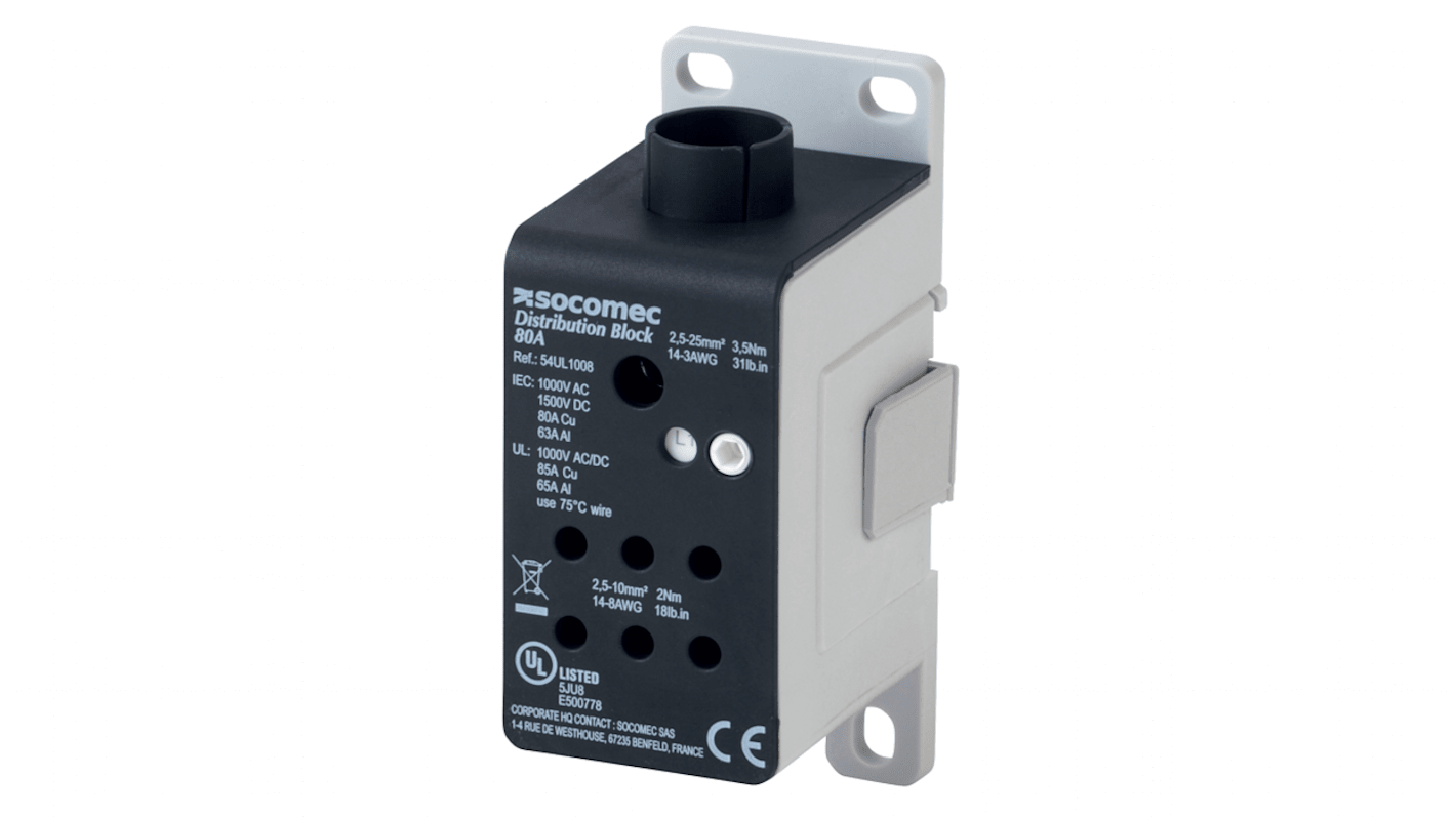 Blok rozdzielczy -żyłowy Socomec 3 AWG, 8 AWG, 10 AWG