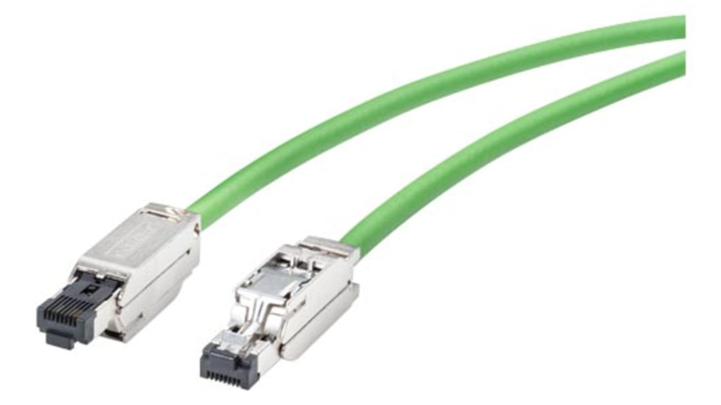Siemens, 10m Cat6a, Green RJ45 to Male RJ45, Aluminium foil with a braided tin-plated copper wire screen Shielded,