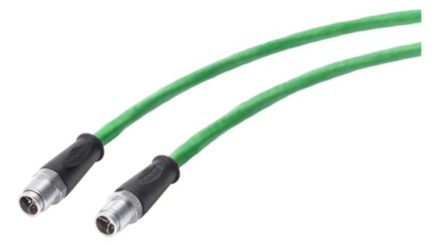 Siemens, 10m Cat7, Green M12 to Male M12, Aluminium Foil, Tinned Copper Braid Shielded, Terminated
