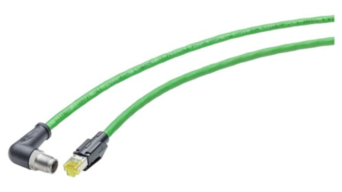 Siemens, 10m Cat6a, Green M12 to Male RJ45, Aluminium foil with a braided tin-plated copper wire screen Shielded,