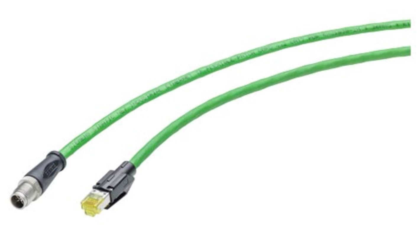 Siemens, 15m Cat6a, Green M12 to Male RJ45, Aluminium foil with a braided tin-plated copper wire screen Shielded,