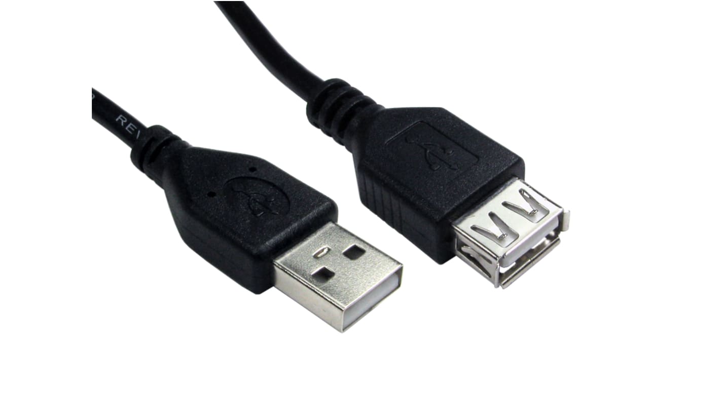 RS PRO USB 2.0 USB Extension Cable, Male USB A to Female USB A USB Extension Cable, 250mm