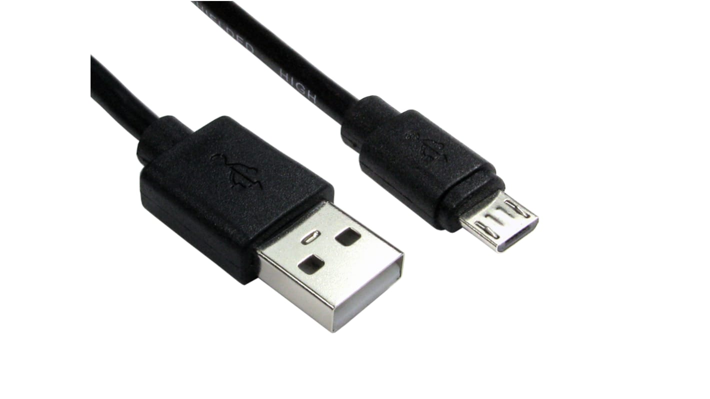 RS PRO USB 2.0, Male USB A to Male Micro USB B, 150mm