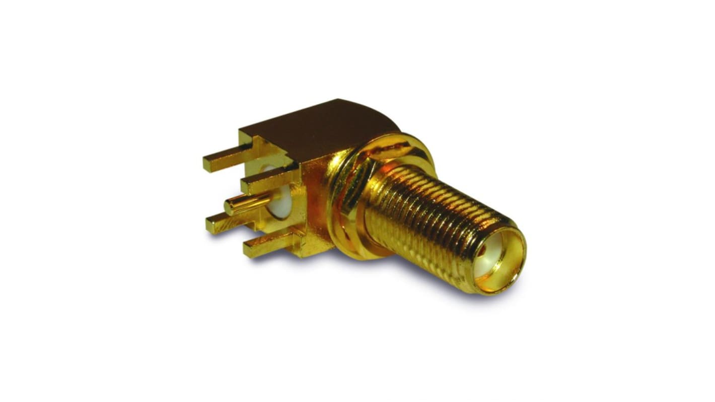 Amphenol RF, jack Bulkhead SMA Connector, Solder Termination, Right Angle Body