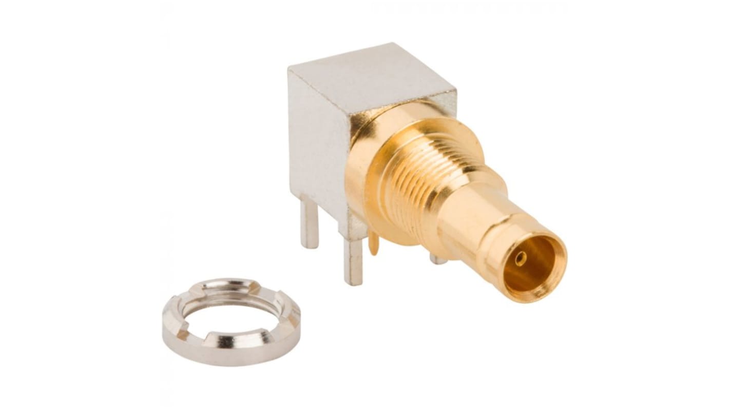 Amphenol RF, jack Bulkhead 1.0/2.3 Connector, Solder Termination, Right Angle Body