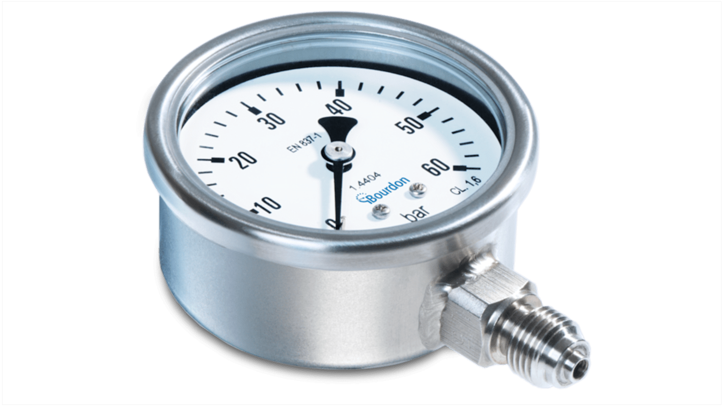 Bourdon G 1/4 Analogue Pressure Gauge 15bar Bottom Entry 63mm Outside Diameter