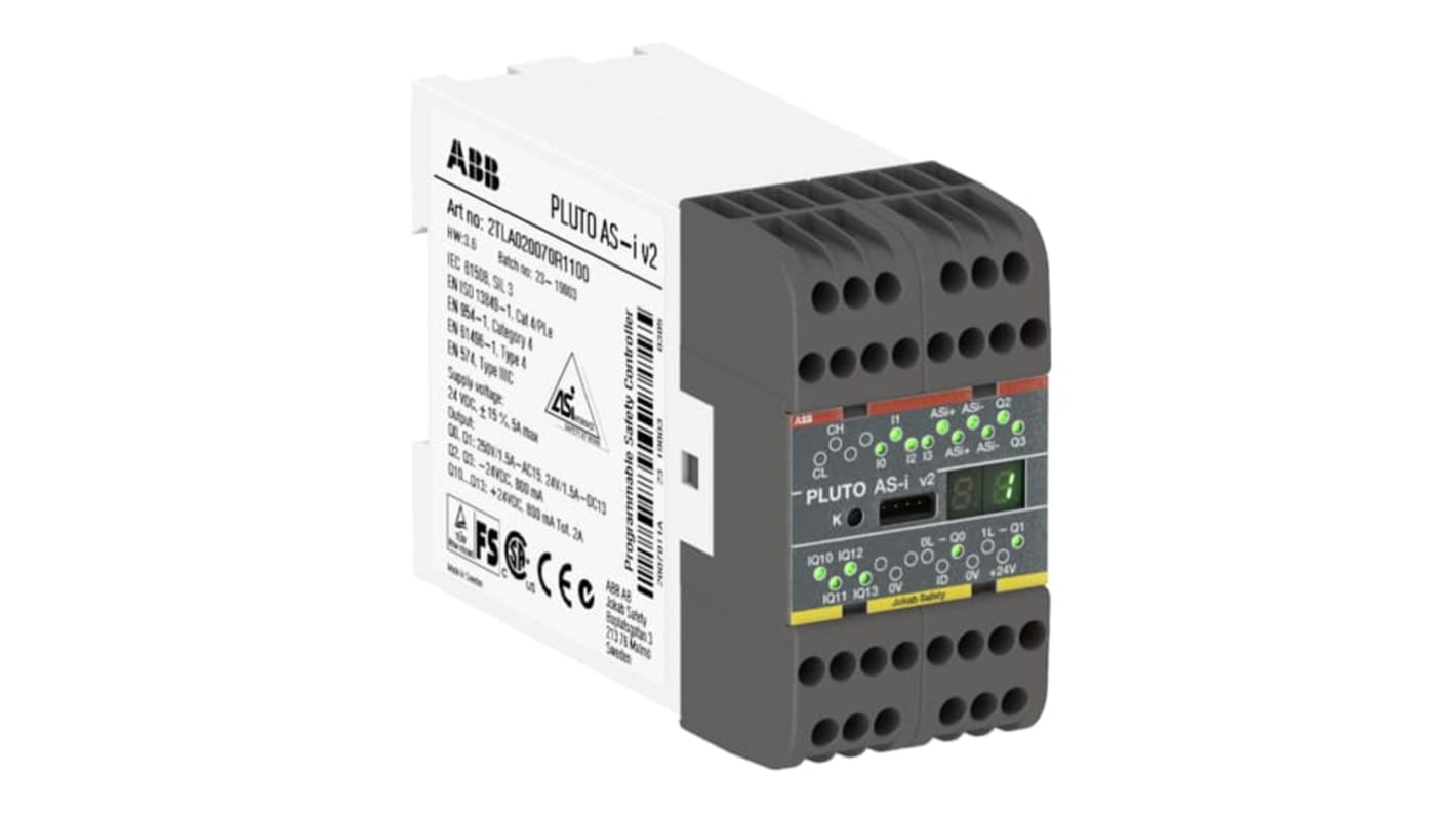 ABB AS-i v2 Pluto Series Safety Controller, 8 Safety Inputs, 4 Safety Outputs, 24 V dc