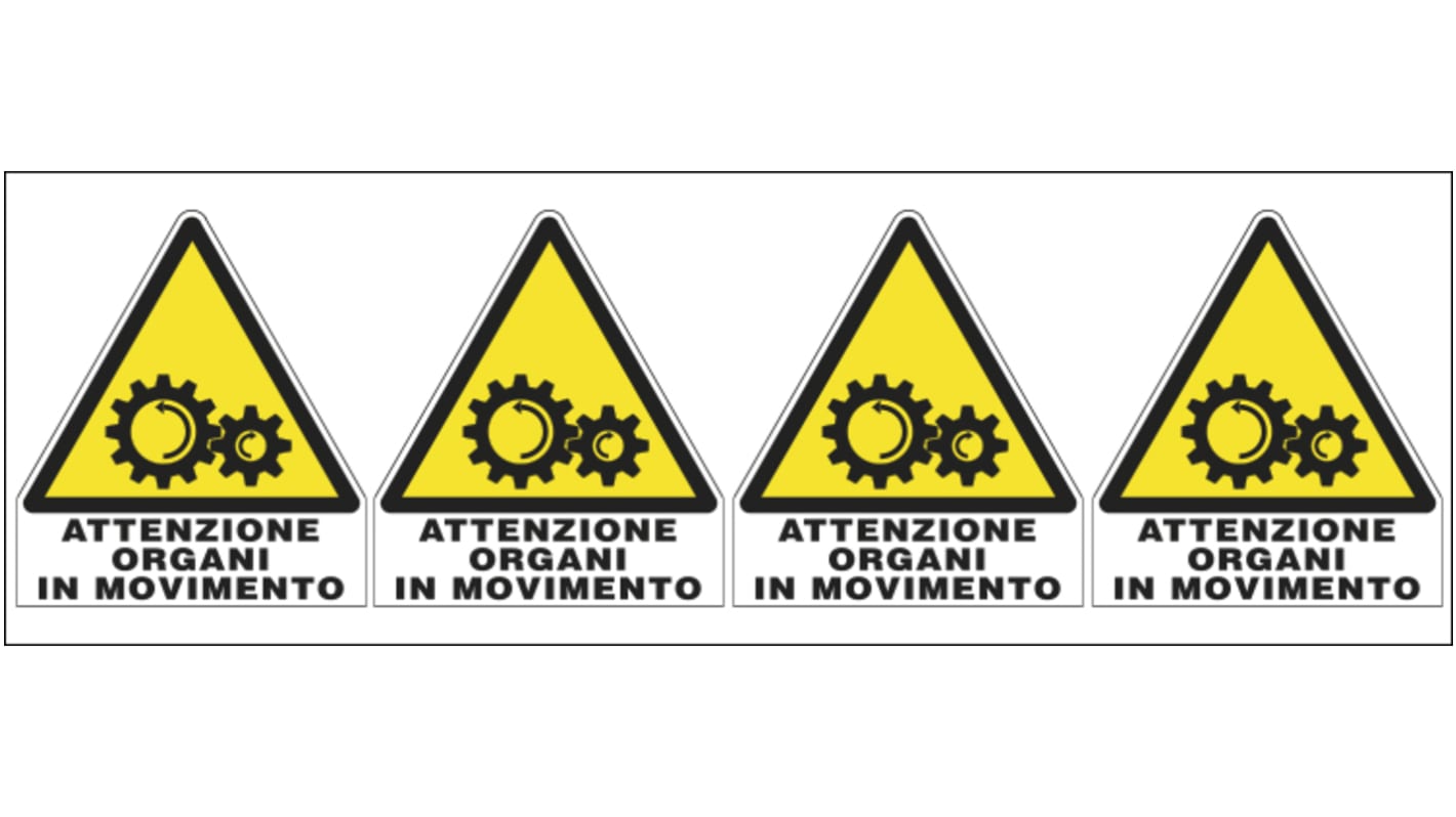 Etichetta di sicurezza Rischio da parti rotanti "ATTENZIONE ORGANI IN MOVIMENTO", Adesiva