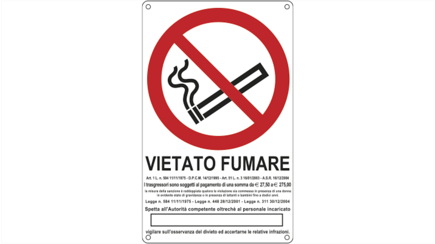 Segnale Vietato fumare "VIETATO FUMARE", in Alluminio