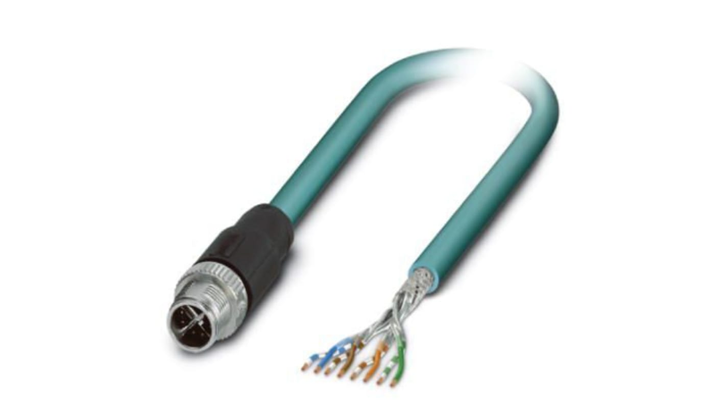 Phoenix Contact Cat6a Straight Male M12 to Unterminated Ethernet Cable, Blue, 20m