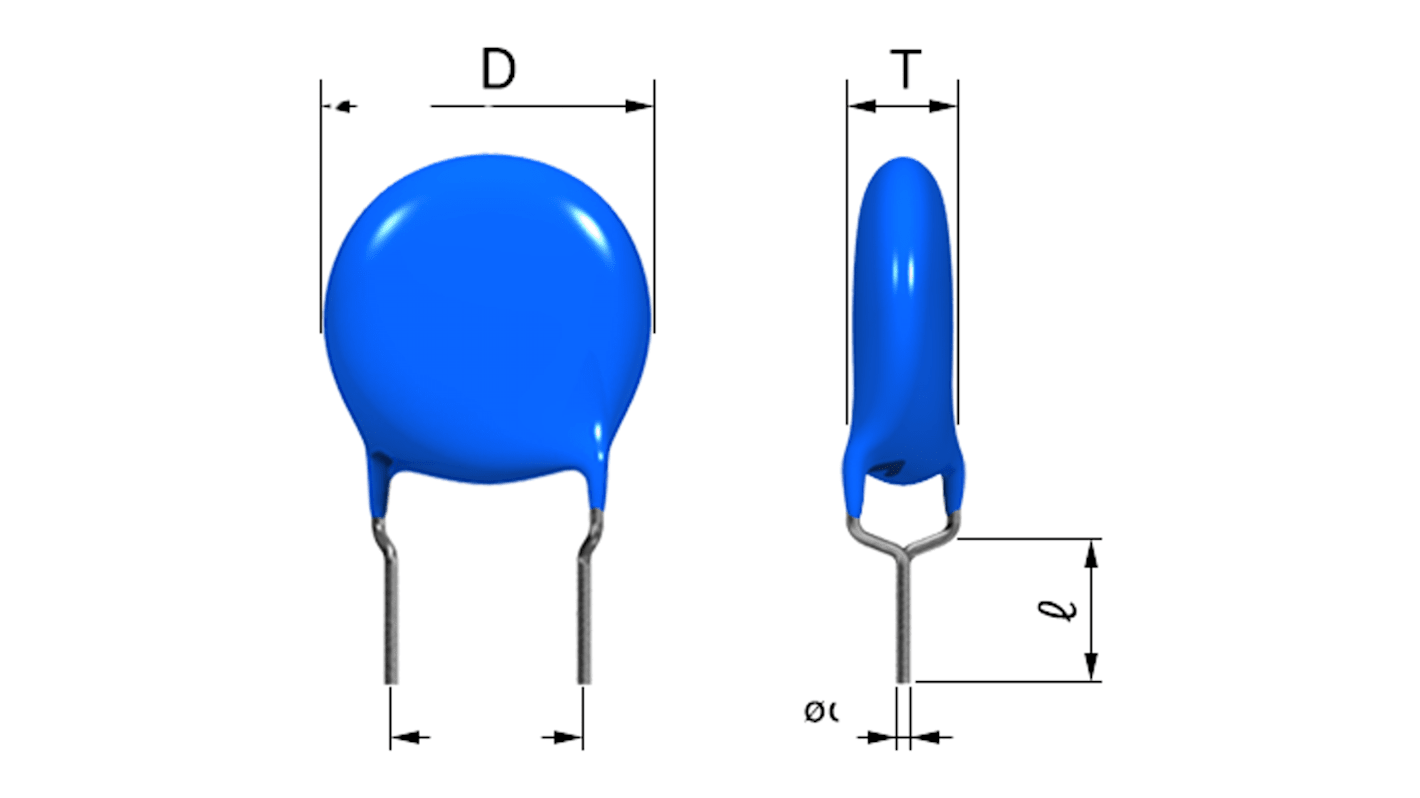 Condensador cerámico monocapa (SLCC) TDK, 1000pF, ±10%, 2kV dc, Montaje en orificio pasante