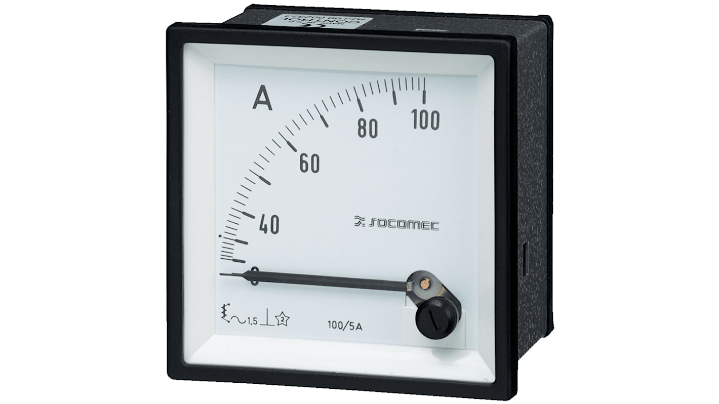 Amperímetro analógico de panel AC Socomec, valor máx. 200A, dim. 72mm x 72mm