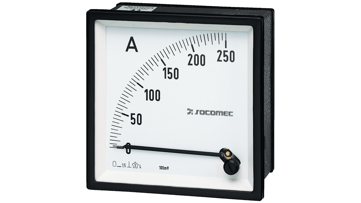 Amperímetro analógico de panel DC Socomec, valor máx. 25A, dim. 48mm x 48mm