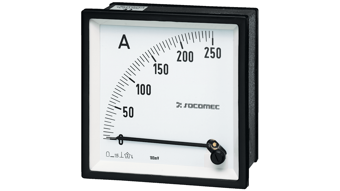 Amperímetro analógico de panel DC Socomec, valor máx. 100A, dim. 48mm x 48mm