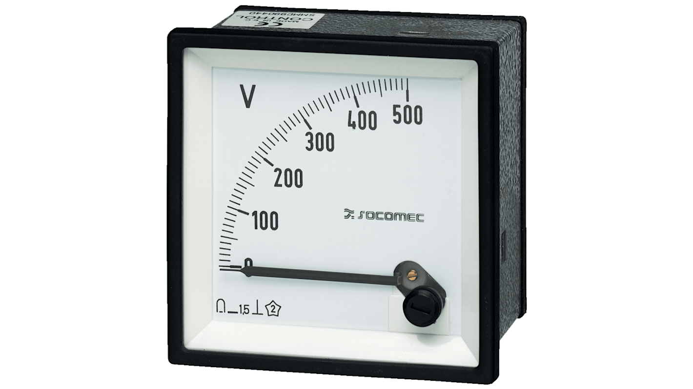 Voltímetro analógico DC Socomec 192G, dim. 72mm x 72mm