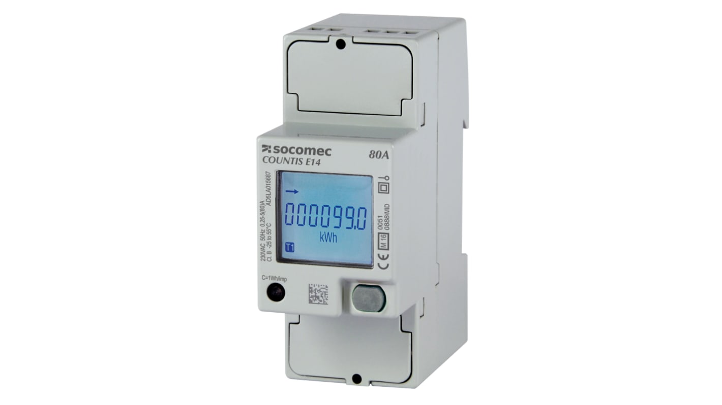 Medidor de energía Socomec serie COUNTIS, display LCD, 1 fase, dim. 36mm x 90mm
